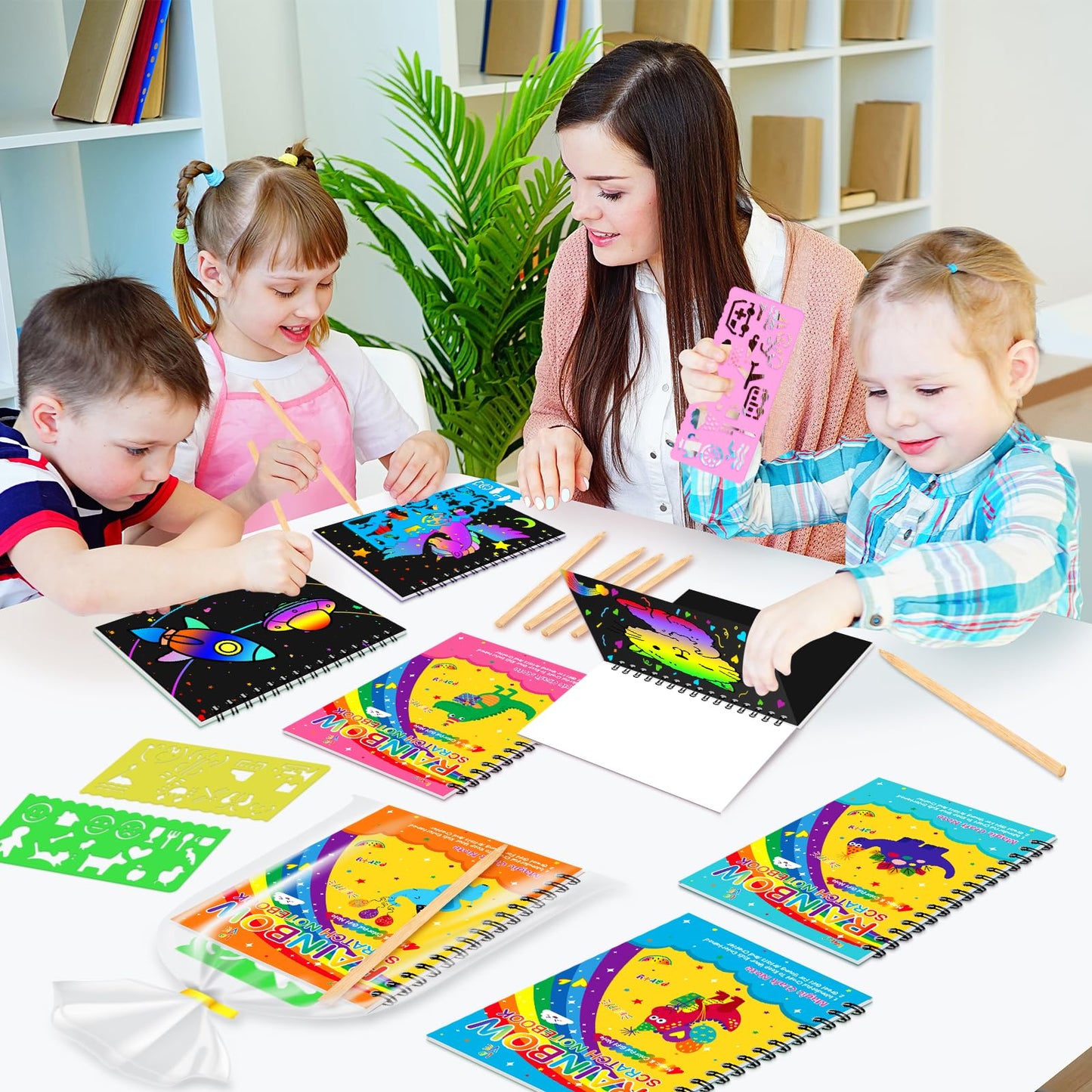 Ximoeo Valentines Scratch Art Gift Set for Kids – 24 Notepads & Cards