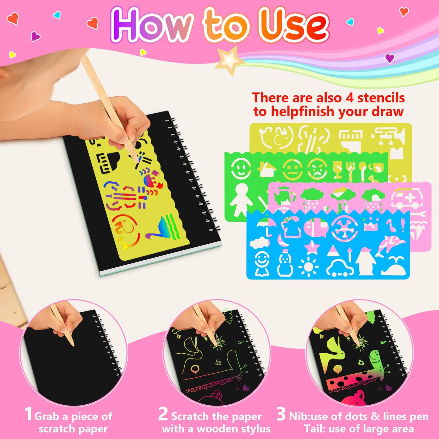 Ximoeo Valentines Scratch Art Gift Set for Kids – 24 Notepads & Cards