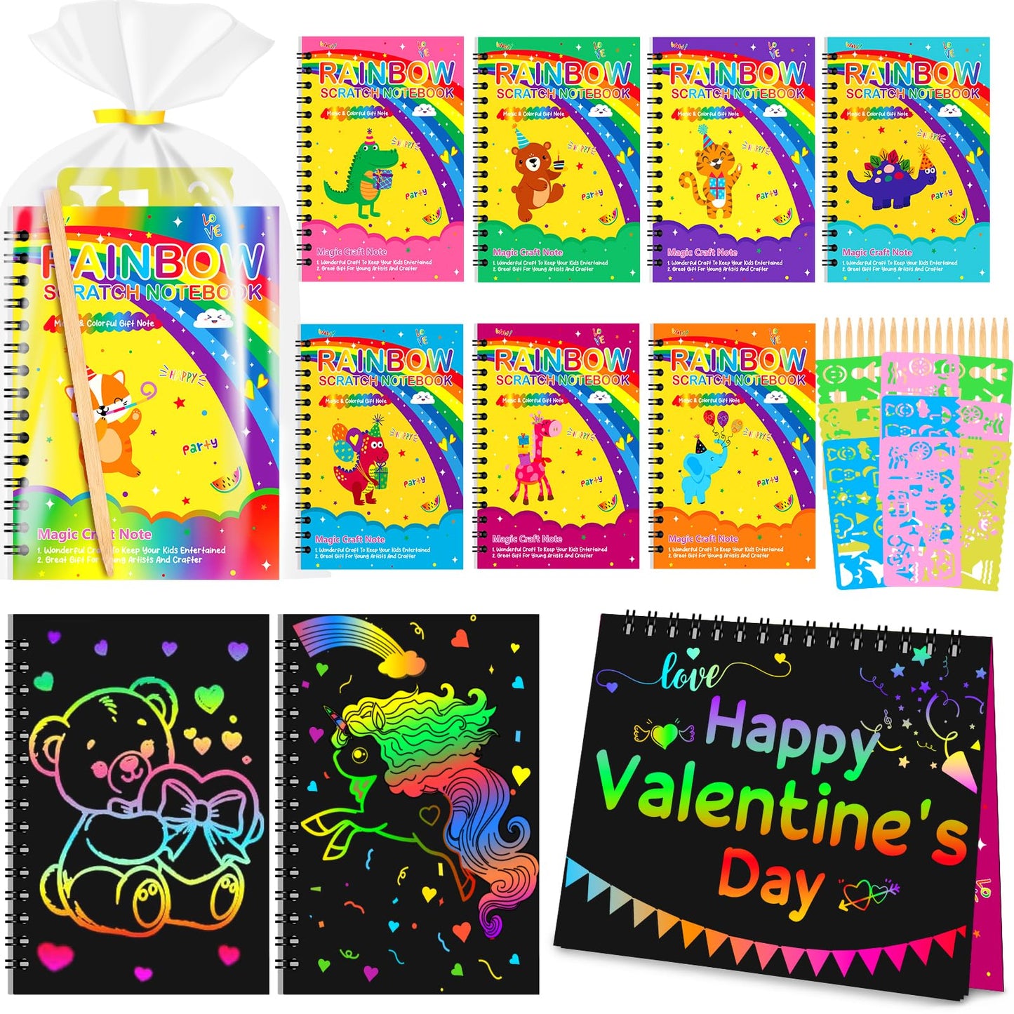 Ximoeo Valentines Scratch Art Gift Set for Kids – 24 Notepads & Cards