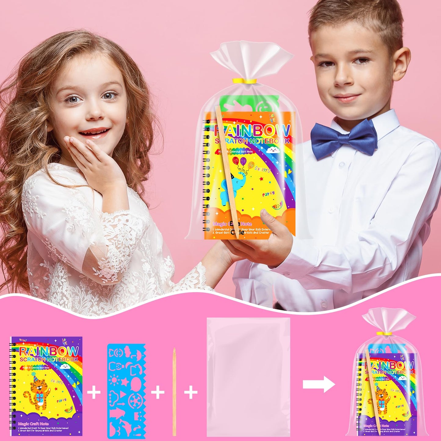 Ximoeo Valentines Scratch Art Gift Set for Kids – 24 Notepads & Cards