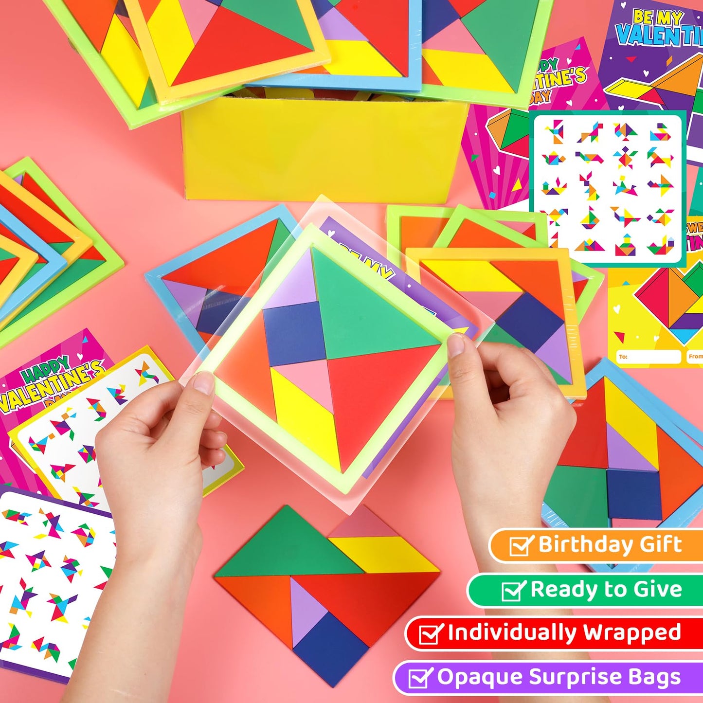 Ximoeo 30pcs Tangram Valentines Cards Set – Classroom Gifts & Party Favors