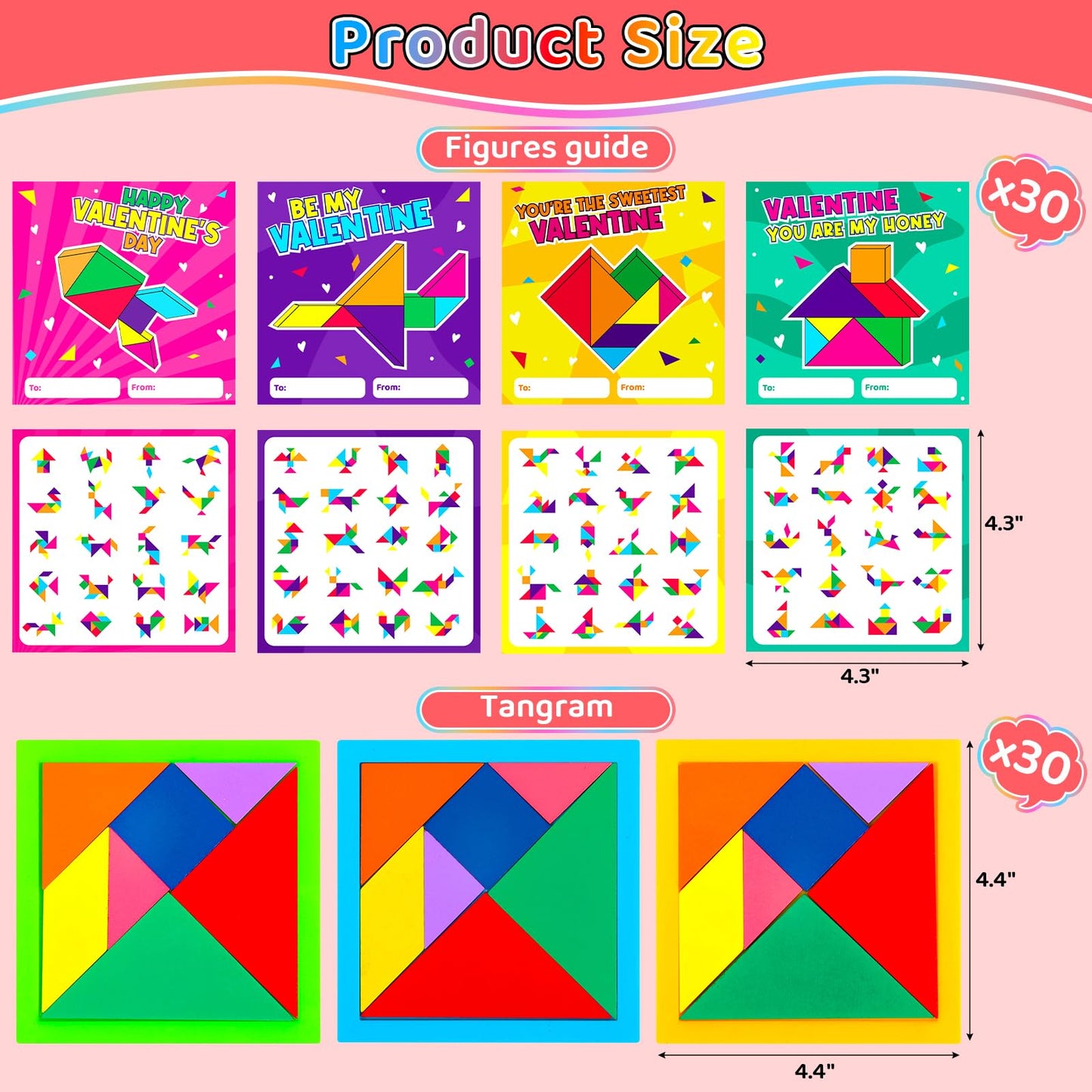 Ximoeo 30pcs Tangram Valentines Cards Set – Classroom Gifts & Party Favors
