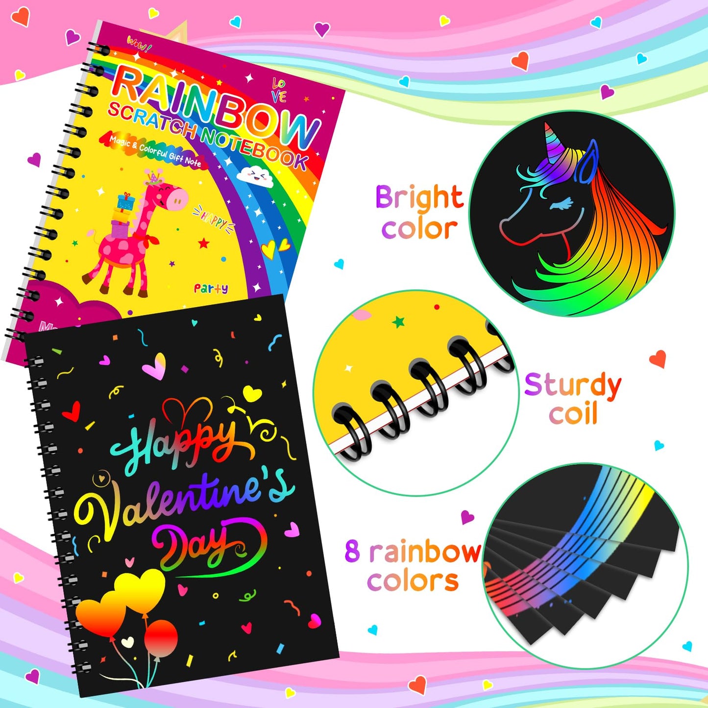 Ximoeo Valentines Scratch Art Gift Set for Kids – 24 Notepads & Cards