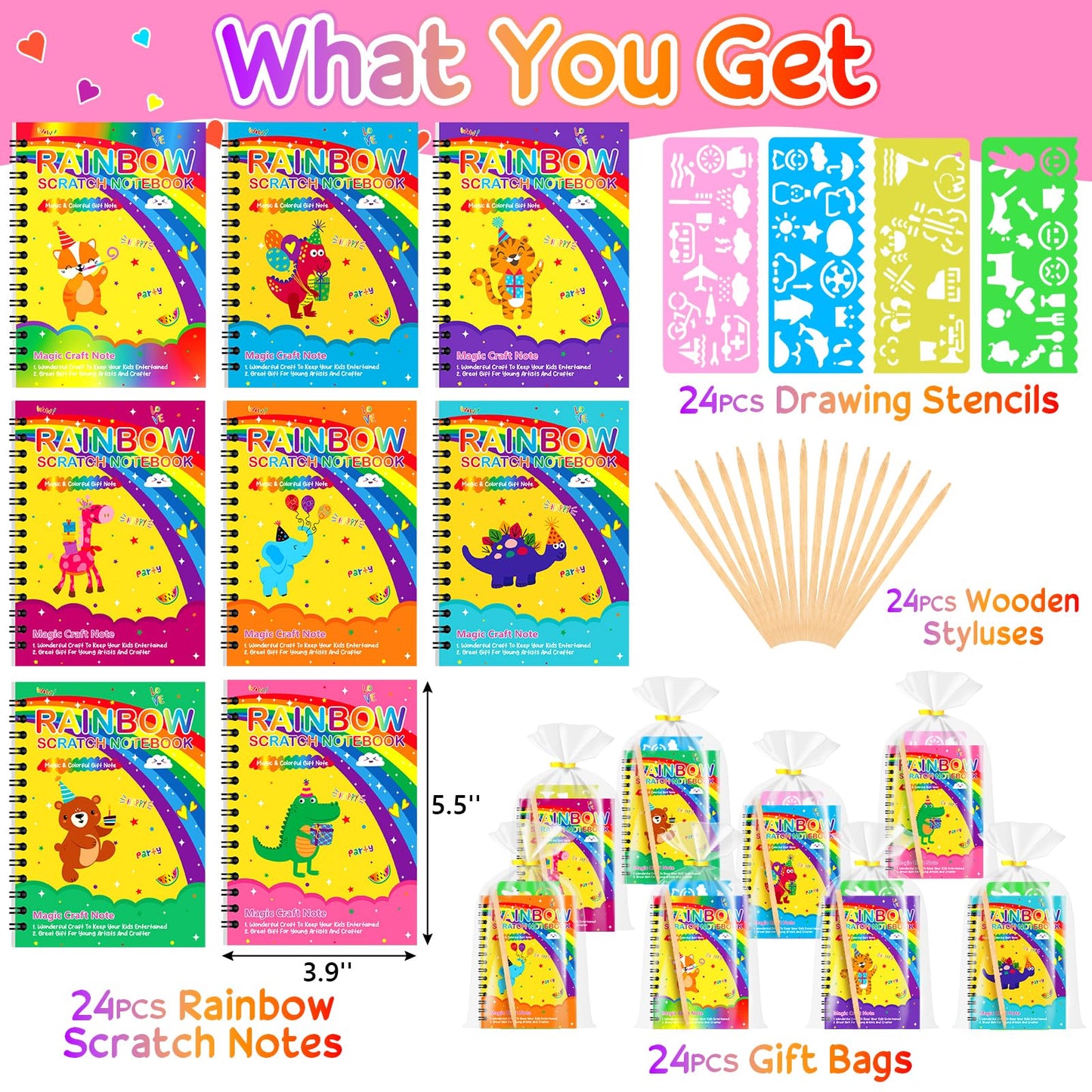 Ximoeo Valentines Scratch Art Gift Set for Kids – 24 Notepads & Cards