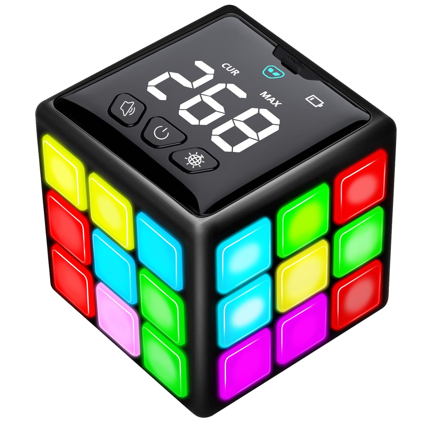 Xinbeiya Rechargeable Handheld Cube with Games – 15 Brain & Memory Experiences, USB Charge, Score Screen for Kids 6+ (Black)