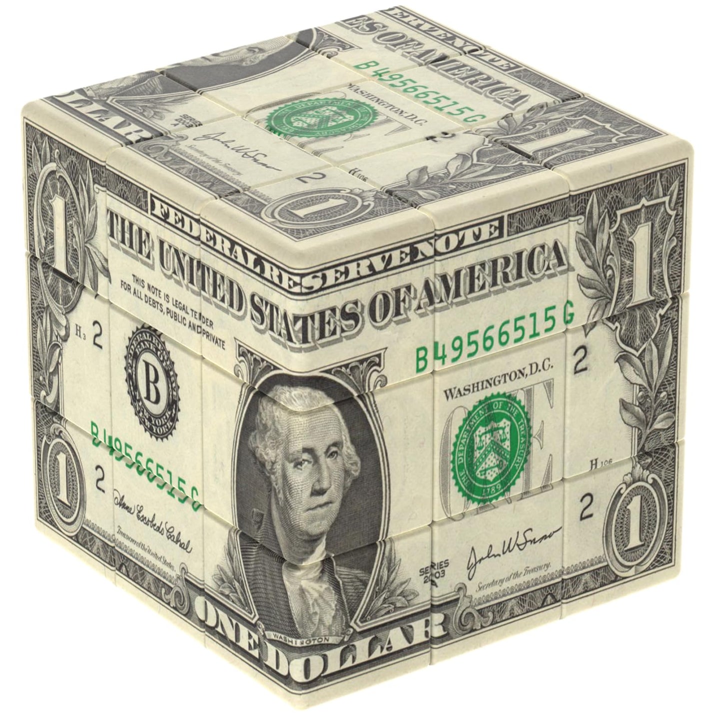 XINGLETOYS Dollar Cube 3x3 Speed Cube – US Dollar Bill Theme, Stickerless