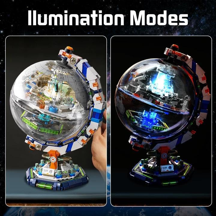 Xingya Youpin Space Station Globe Building Set – 1793 Pcs LED Rotating Display Model for Adults