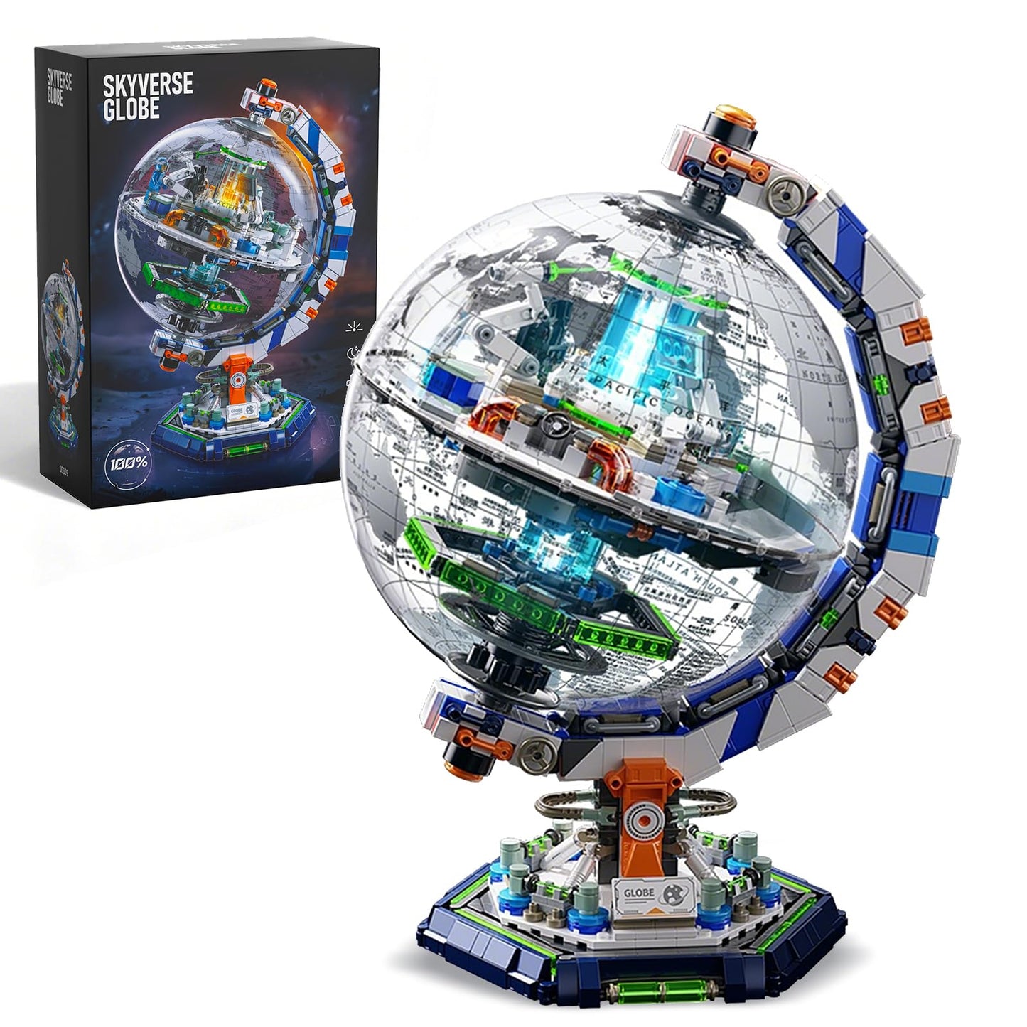 Xingya Youpin Space Station Globe Building Set – 1793 Pcs LED Rotating Display Model for Adults