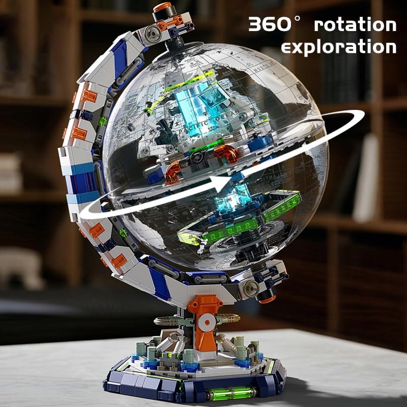 Xingya Youpin Space Station Globe Building Set – 1793 Pcs LED Rotating Display Model for Adults