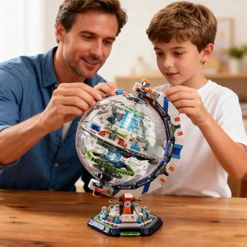 Xingya Youpin Space Station Globe Building Set – 1793 Pcs LED Rotating Display Model for Adults