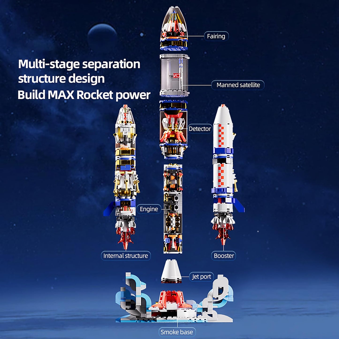 Xingya youpin Mechanical Space Rocket Building Set – 1099Pcs DIY Model Rocket with Launch Stand