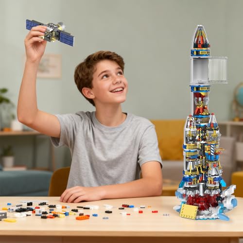 Xingya youpin Mechanical Space Rocket Building Set – 1099Pcs DIY Model Rocket with Launch Stand