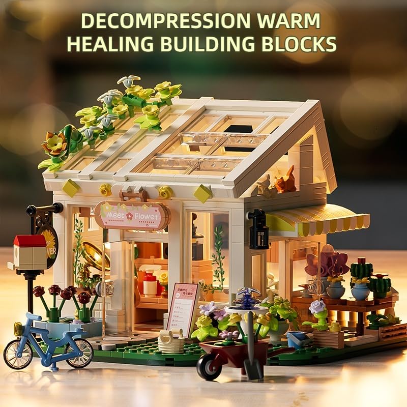 Xingya Youpin Flowers House Building Set with Lights - 832-Piece Sunshine Greenhouse for Adults