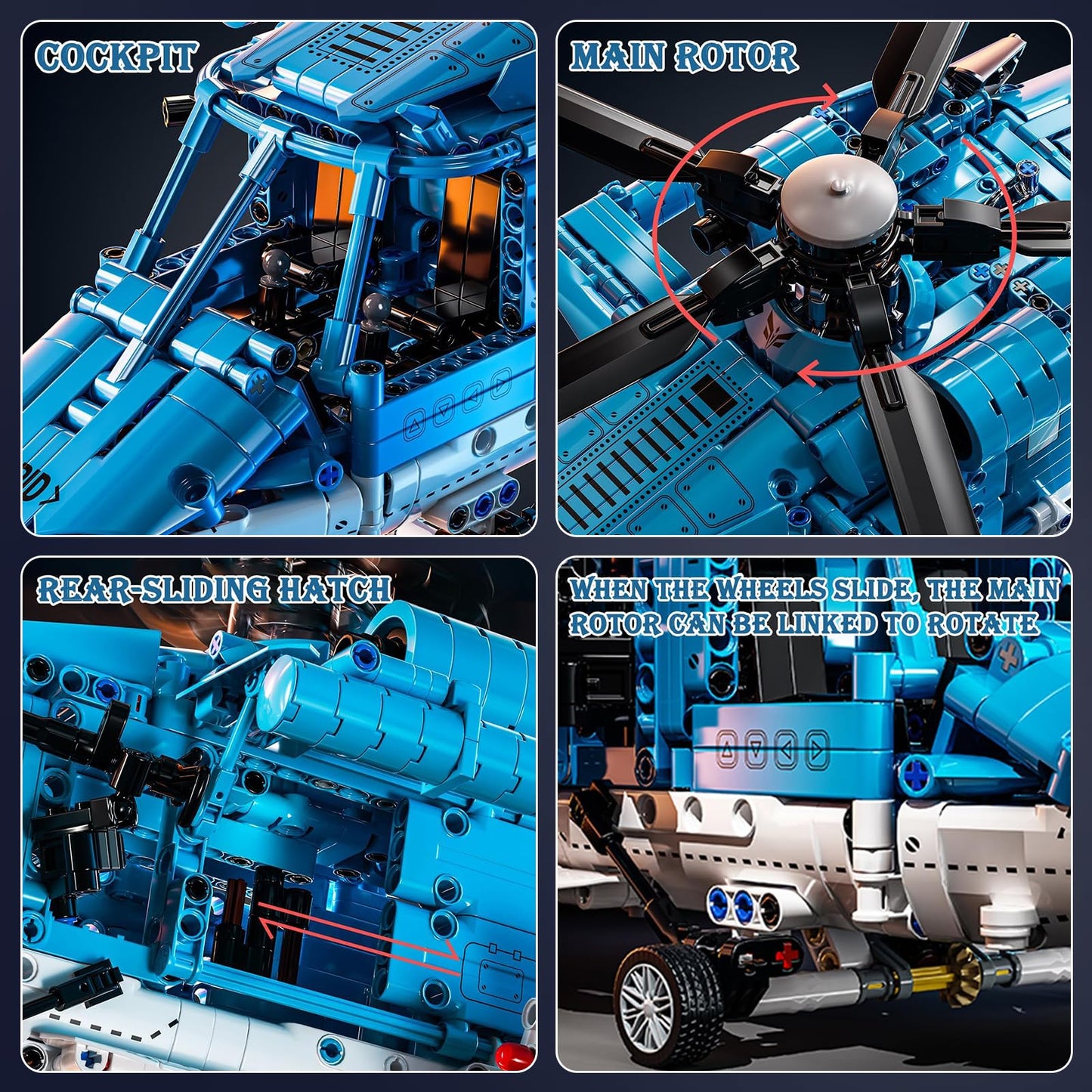 Xingya Youpin Powered Military Helicopter Building Blocks Set – 1521PCS with Motorized Rotors & Gear System