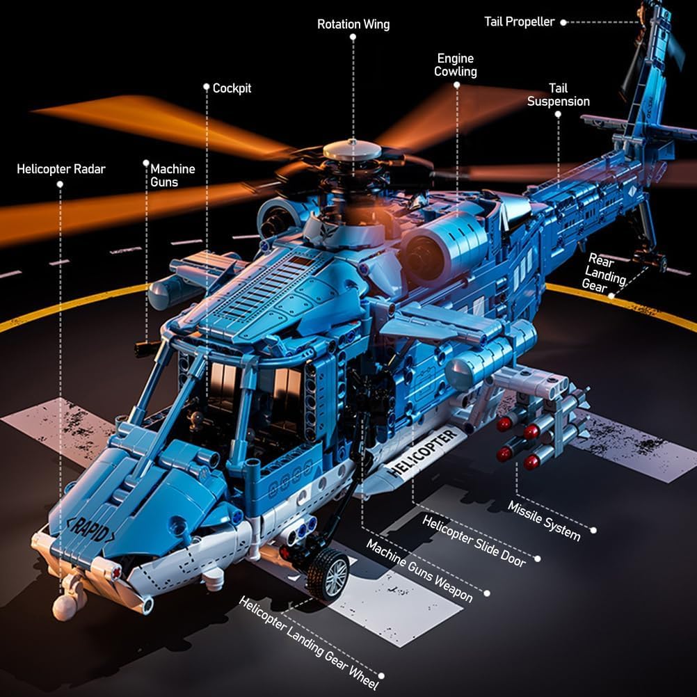 Xingya Youpin Powered Military Helicopter Building Blocks Set – 1521PCS with Motorized Rotors & Gear System