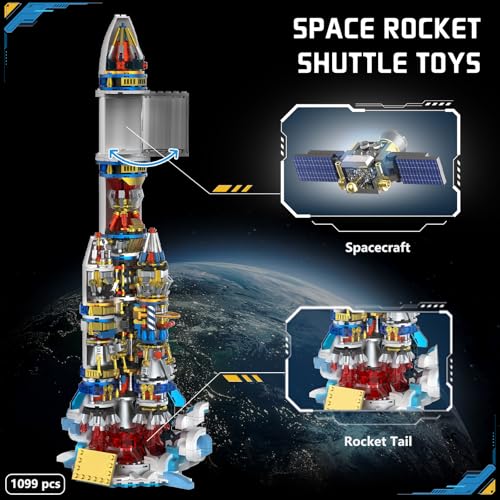 Xingya youpin Mechanical Space Rocket Building Set – 1099Pcs DIY Model Rocket with Launch Stand