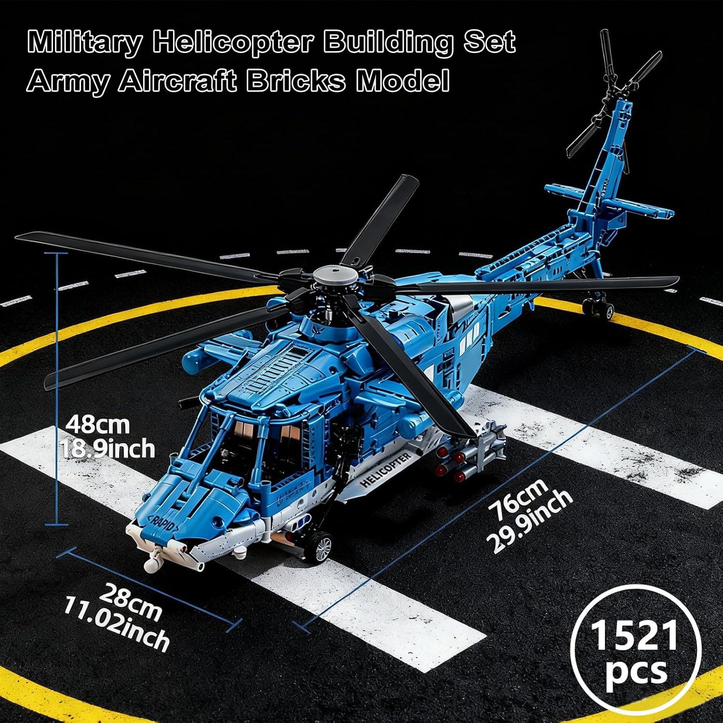 Xingya Youpin Powered Military Helicopter Building Blocks Set – 1521PCS with Motorized Rotors & Gear System