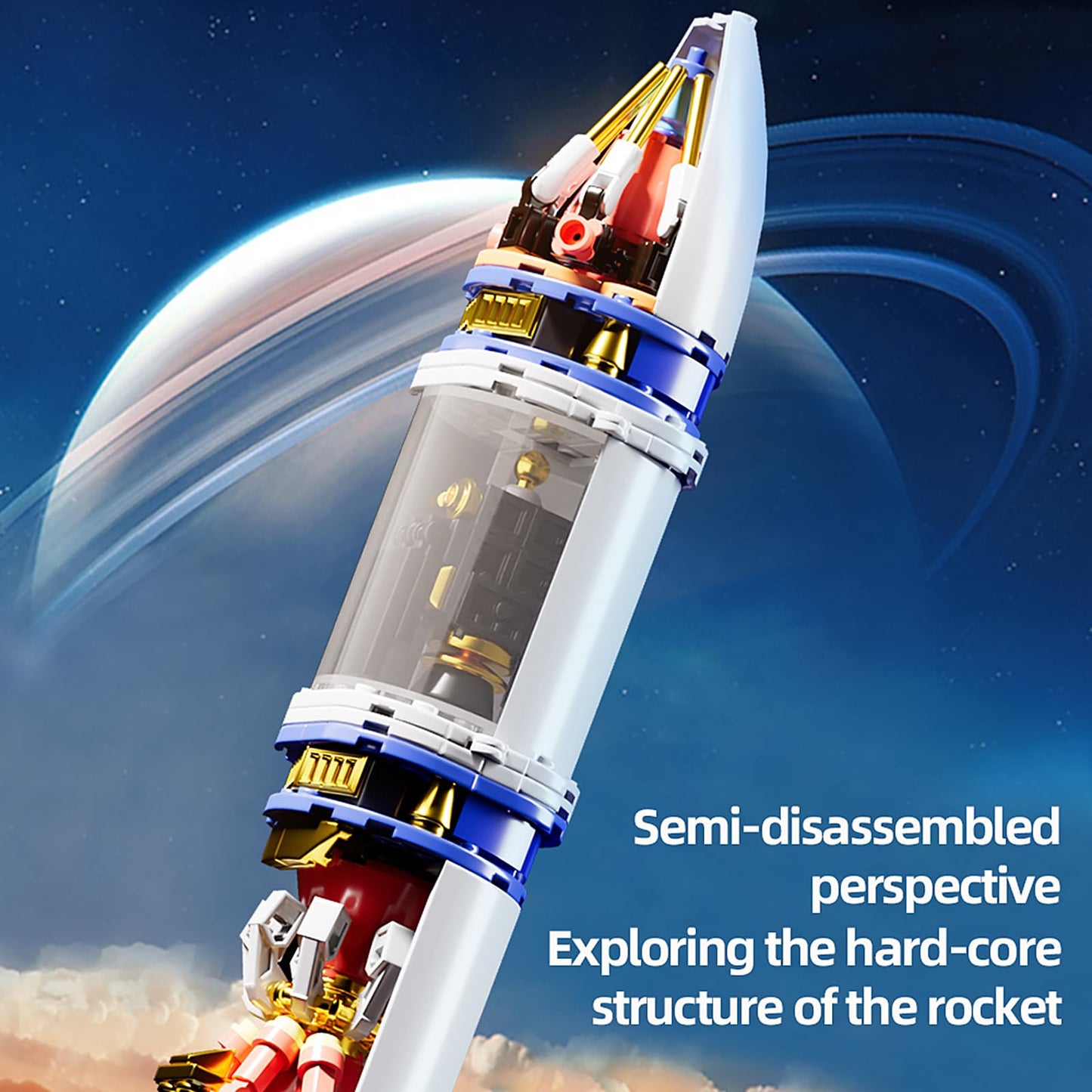 Xingya youpin Mechanical Space Rocket Building Set – 1099Pcs DIY Model Rocket with Launch Stand