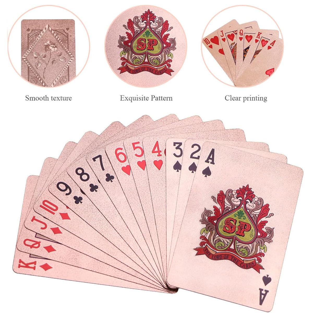 XINGZHE Rose Gold Plastic Playing Cards – Waterproof Casino-Style Deck