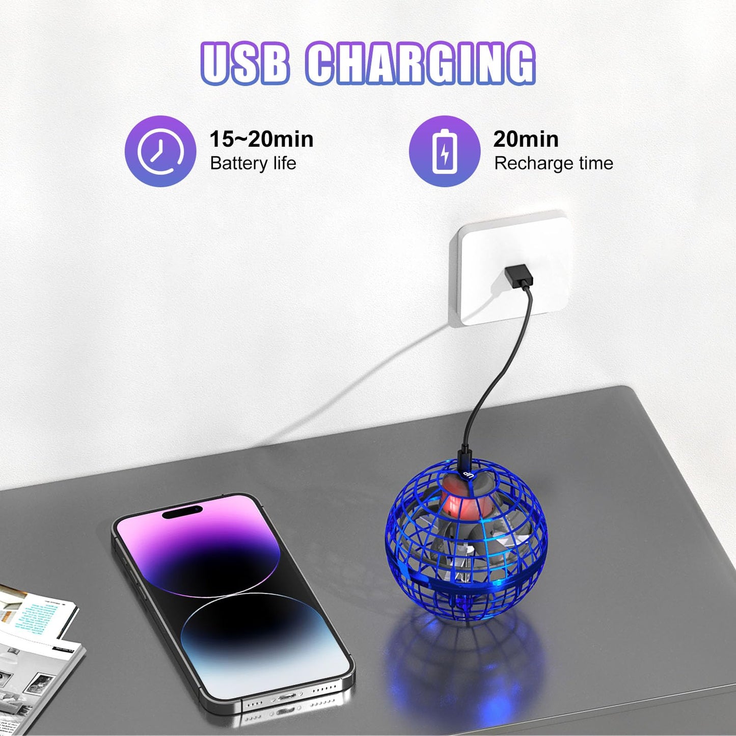 XINHOME Flying Ball Orb Toy with RGB Light — Indoor/Outdoor Boomerang Drone for Kids & Adults