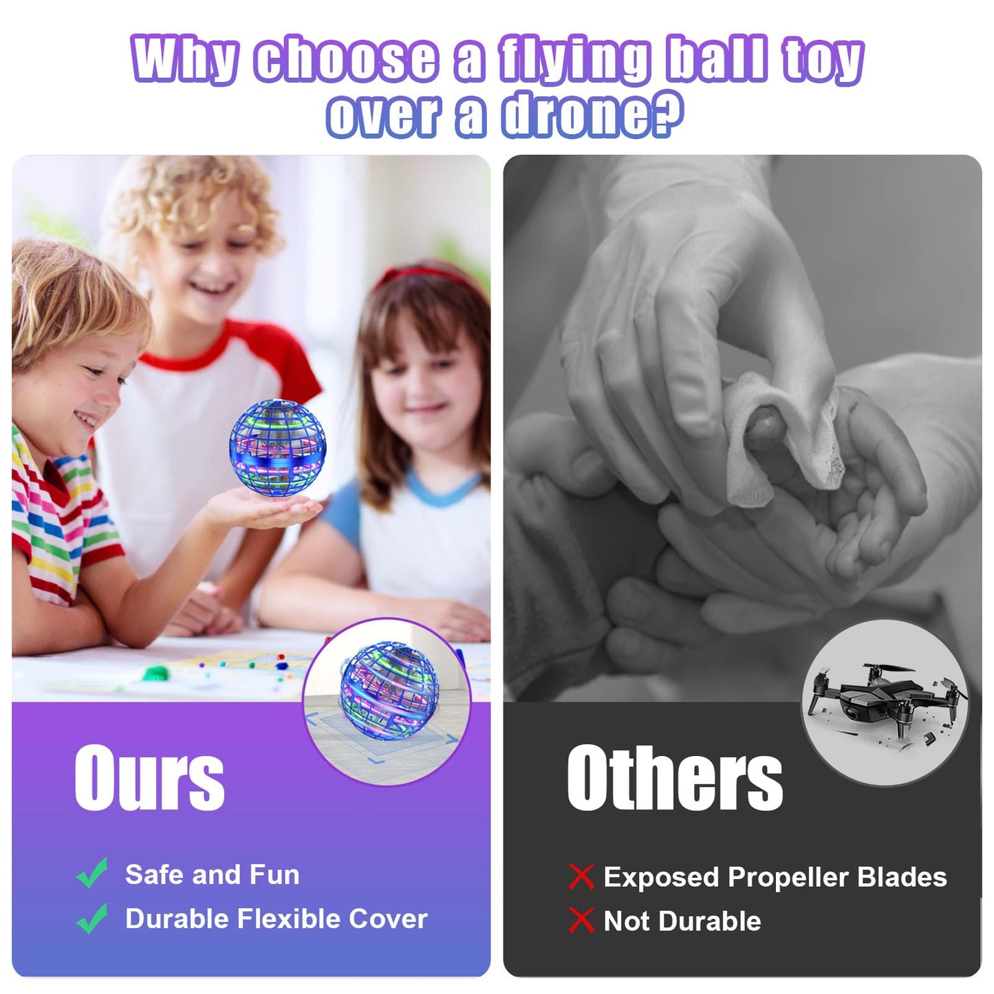 XINHOME Flying Ball Orb Toy with RGB Light — Indoor/Outdoor Boomerang Drone for Kids & Adults