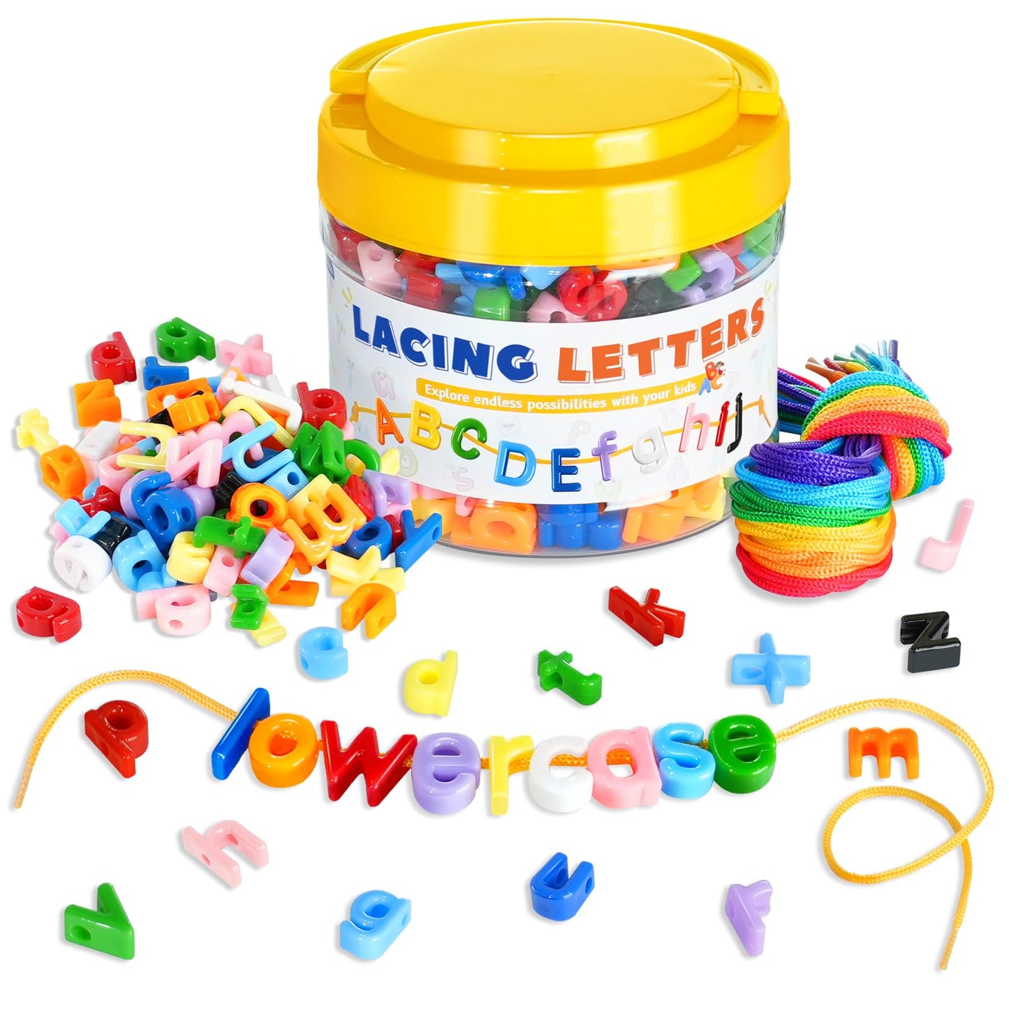 XINHUIDALSQ 278 Pcs Lacing Letters Beads – Alphabet Beads with 18 Laces, 10 Colors