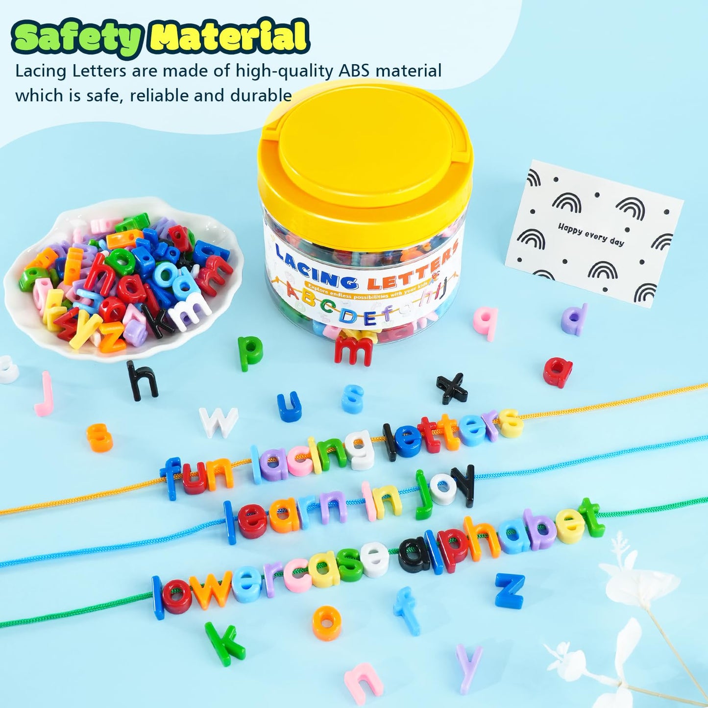 XINHUIDALSQ 278 Pcs Lacing Letters Beads – Alphabet Beads with 18 Laces, 10 Colors