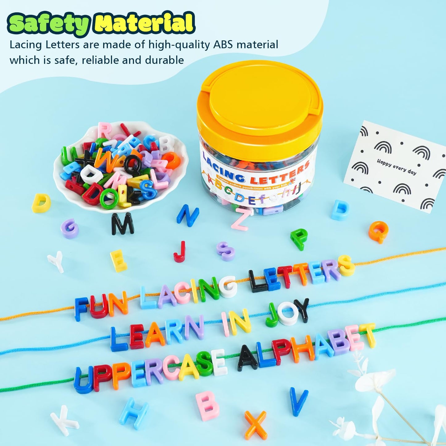 XINHUIDALSQ 278 Pcs Lacing Letters Beads – Alphabet Beads Set with 10-Color Beads & 18 Laces for Preschool & Back-to-School