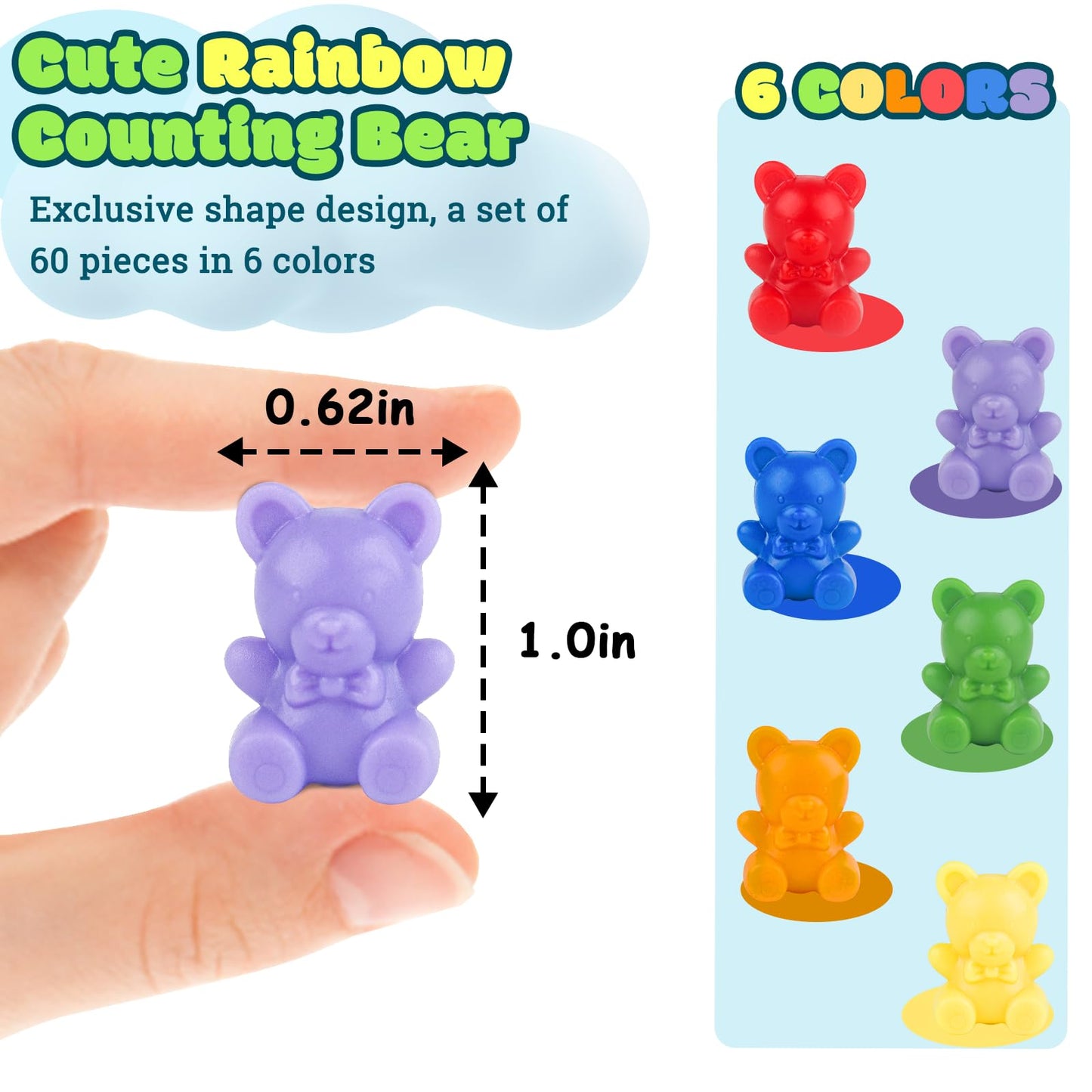 XINHUIDALSQ Rainbow Counting Bears – 60 Colorful Bear Counters for Toddlers | Early Math Manipulatives