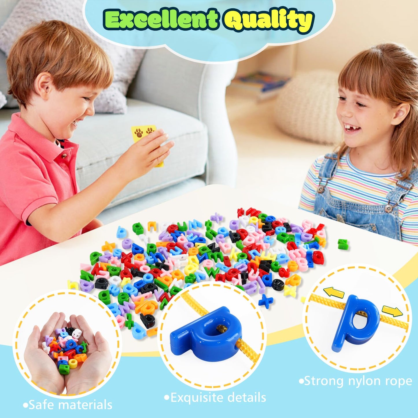 XINHUIDALSQ 278 Pcs Lacing Letters Beads – Alphabet Beads with 18 Laces, 10 Colors