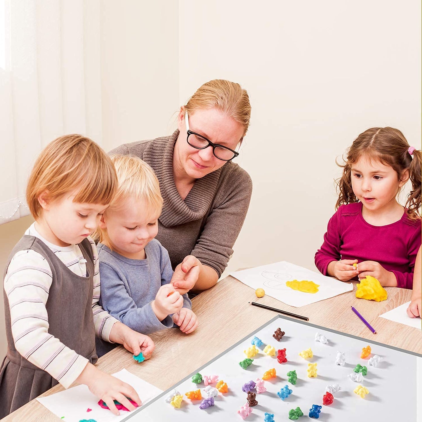 XINHUIDALSQ Rainbow Counting Bears – 60 Colorful Bear Counters for Toddlers | Early Math Manipulatives