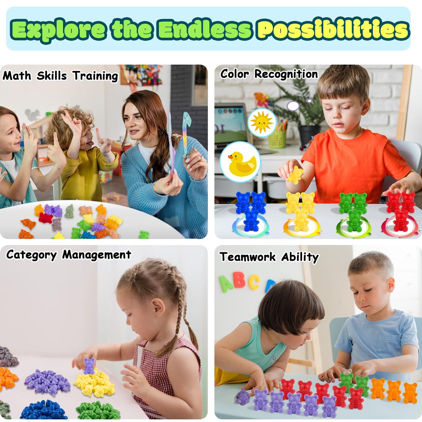 XINHUIDALSQ Rainbow Counting Bears – 60 Colorful Bear Counters for Toddlers | Early Math Manipulatives
