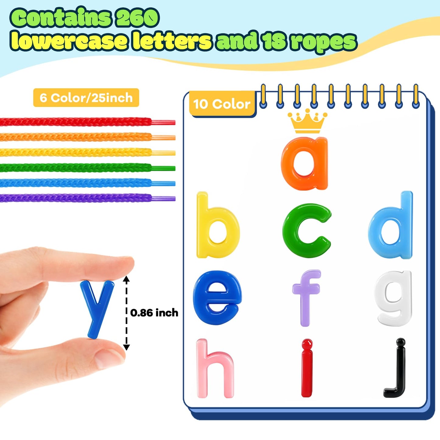 XINHUIDALSQ 278 Pcs Lacing Letters Beads – Alphabet Beads with 18 Laces, 10 Colors