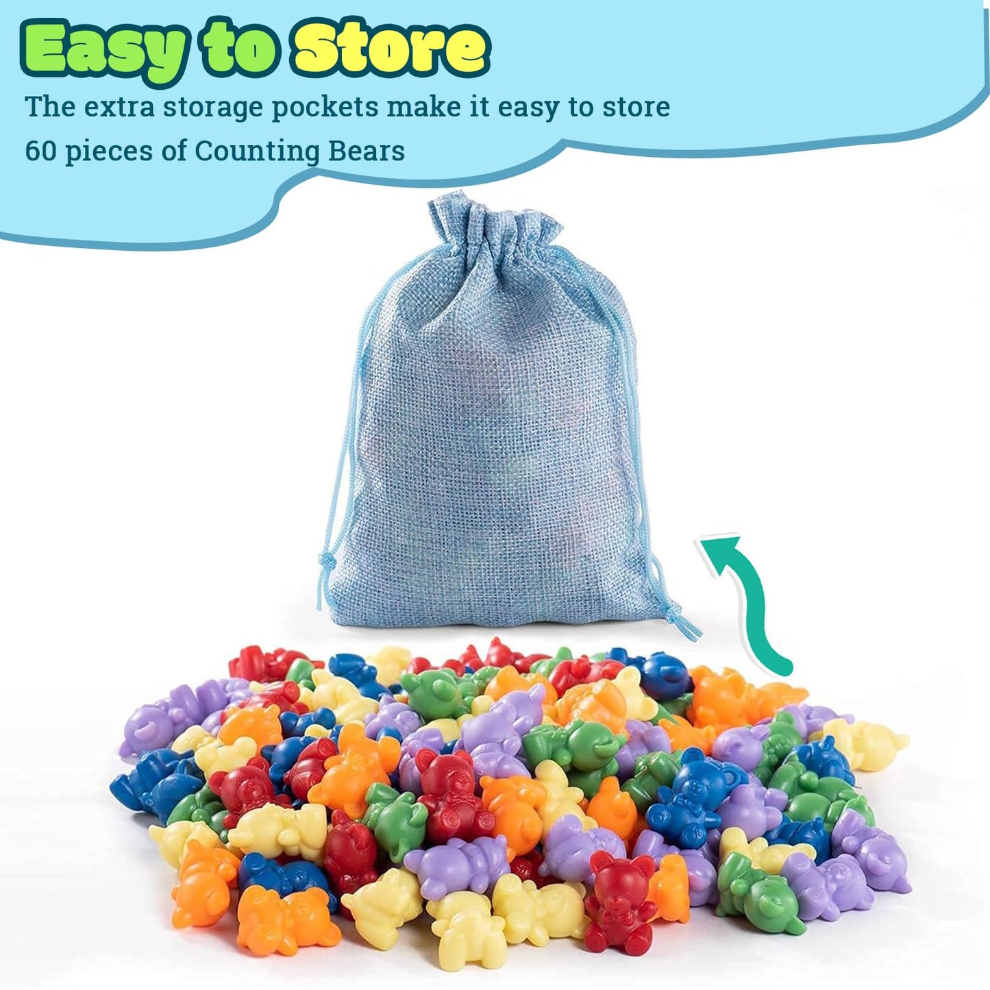 XINHUIDALSQ Rainbow Counting Bears – 60 Colorful Bear Counters for Toddlers | Early Math Manipulatives