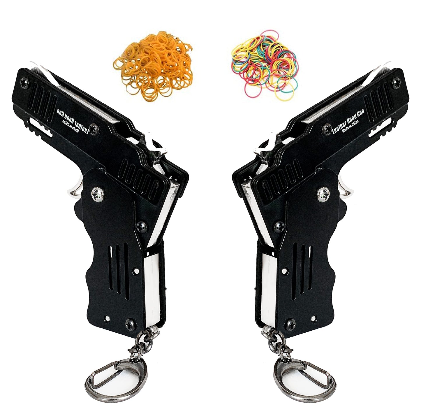 Xinlong Mini Metal Folding Rubber Band Gun Toy – 2 Pack with Keychain & 100+ Rubber Bands