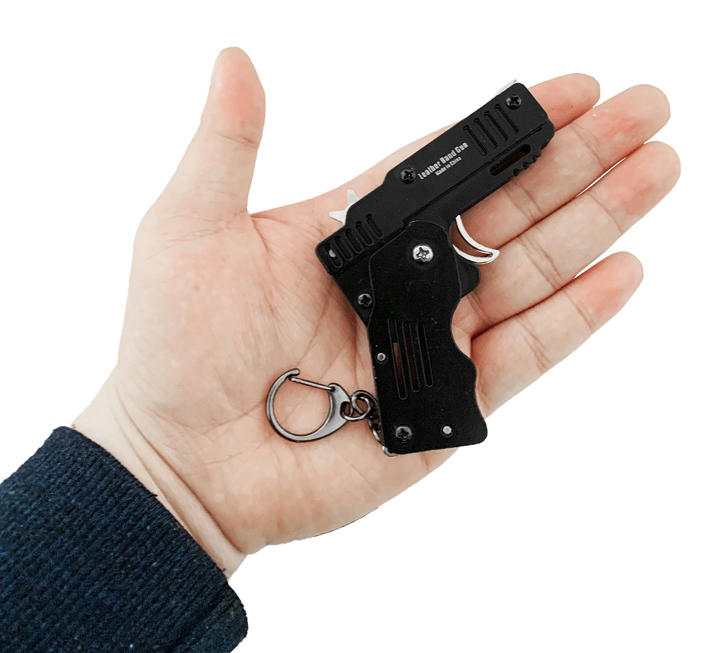 Xinlong Mini Metal Folding Rubber Band Gun Toy – 2 Pack with Keychain & 100+ Rubber Bands
