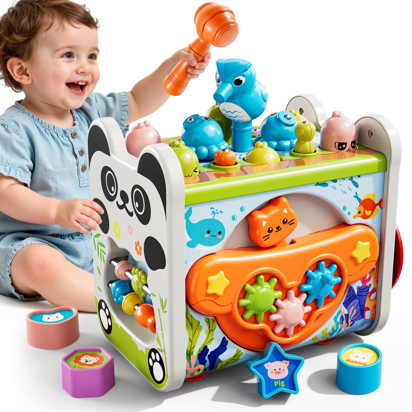 XINNOVEL 6-in-1 Montessori Toy for Toddlers – Hammering, Xylophone, Shape Sorting (Ages 2+)