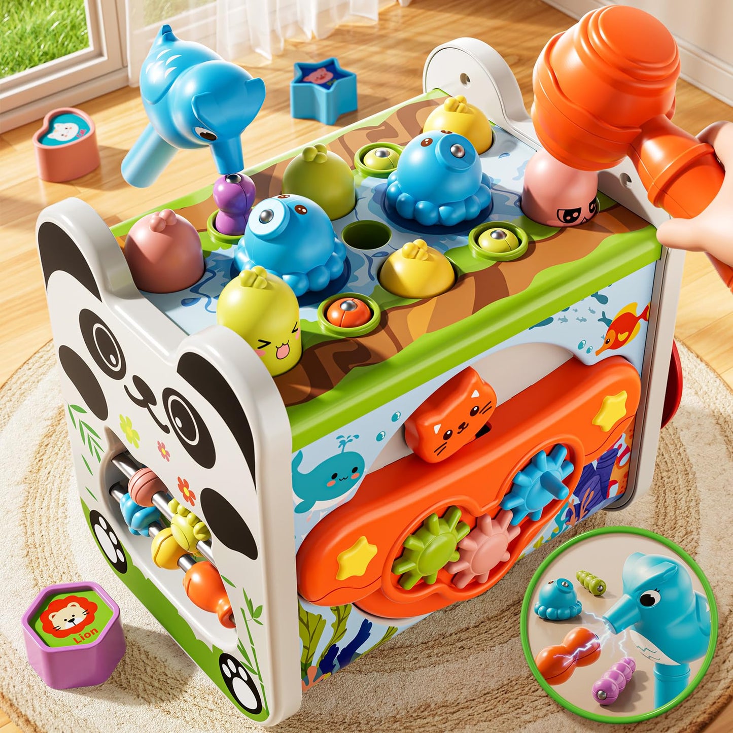 XINNOVEL 6-in-1 Montessori Toy for Toddlers – Hammering, Xylophone, Shape Sorting (Ages 2+)