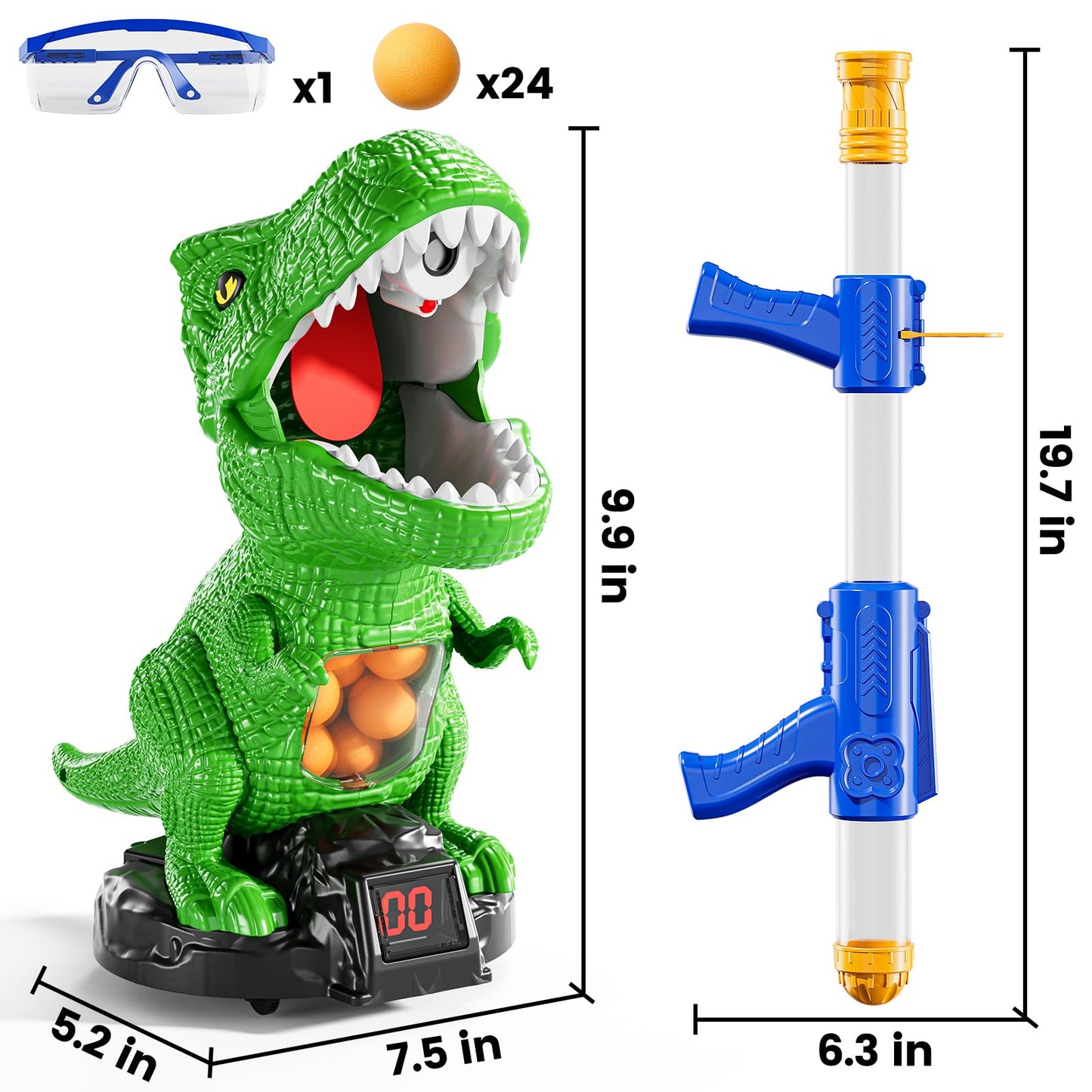 XINNOVEL Movable Dinosaur Shooting Toy for Kids 3-12 – LCD Score, Foam Balls, Air Pump Launcher