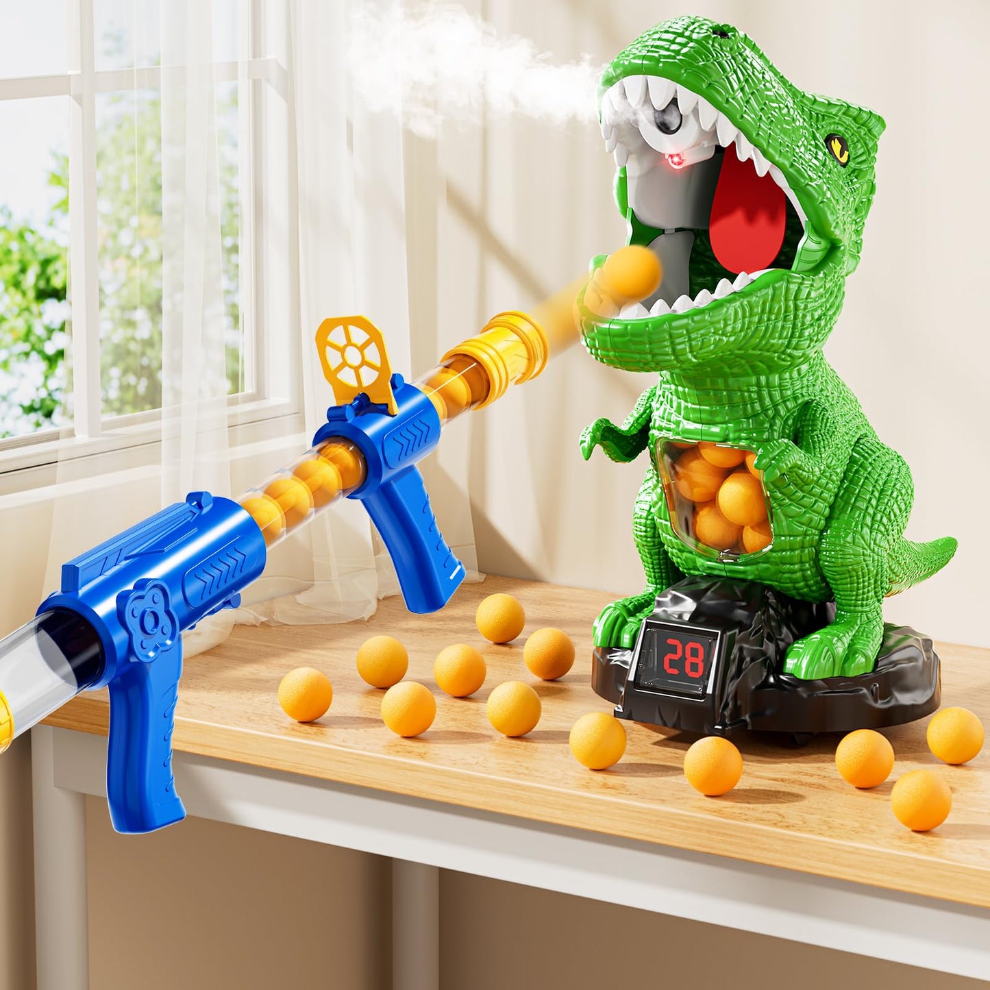 XINNOVEL Movable Dinosaur Shooting Toy for Kids 3-12 – LCD Score, Foam Balls, Air Pump Launcher