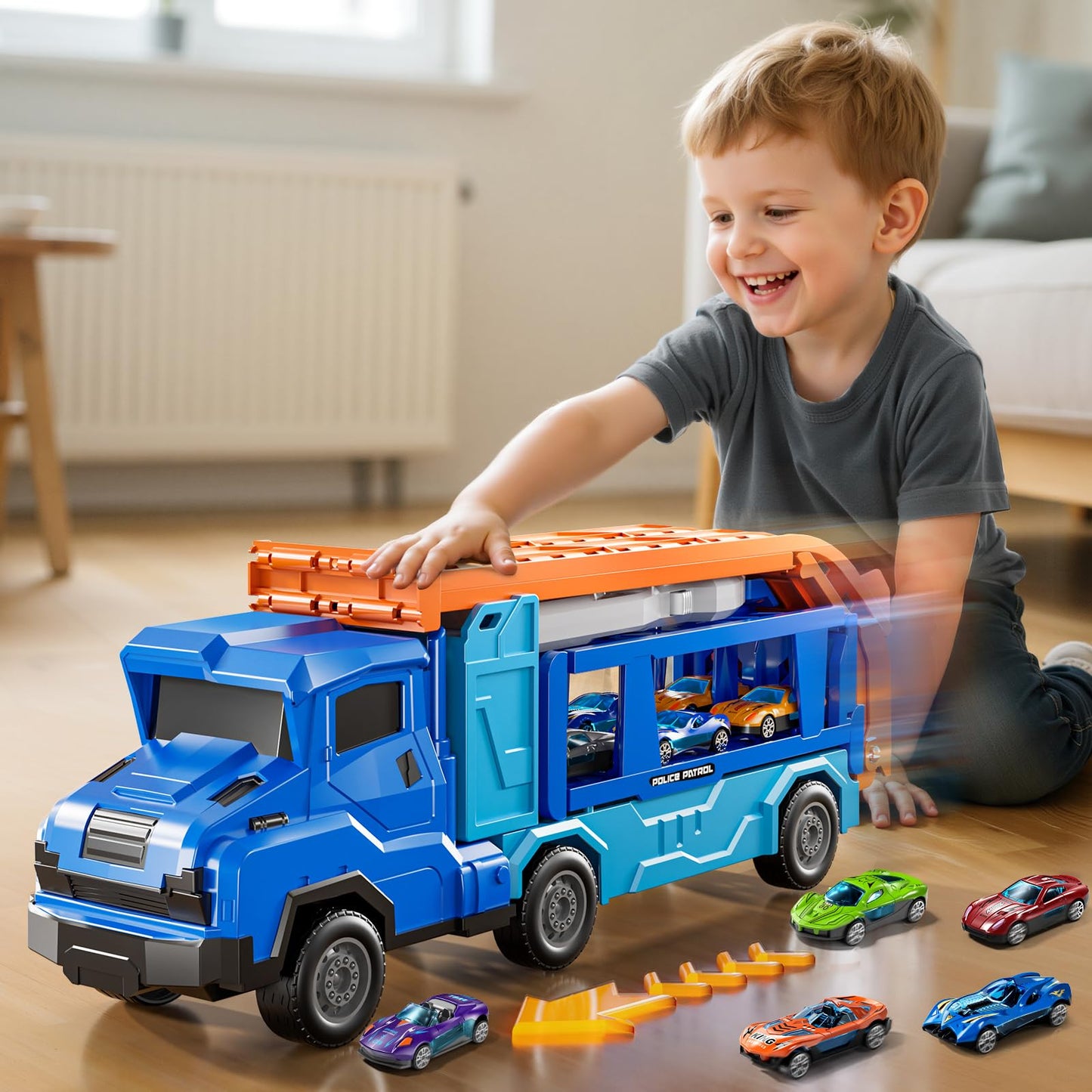 XINNOVEL Toddler Car Truck Toys for 3 to 8 Years Old Boys | 12 Die-Cast Cars & Dual-Track Transporter