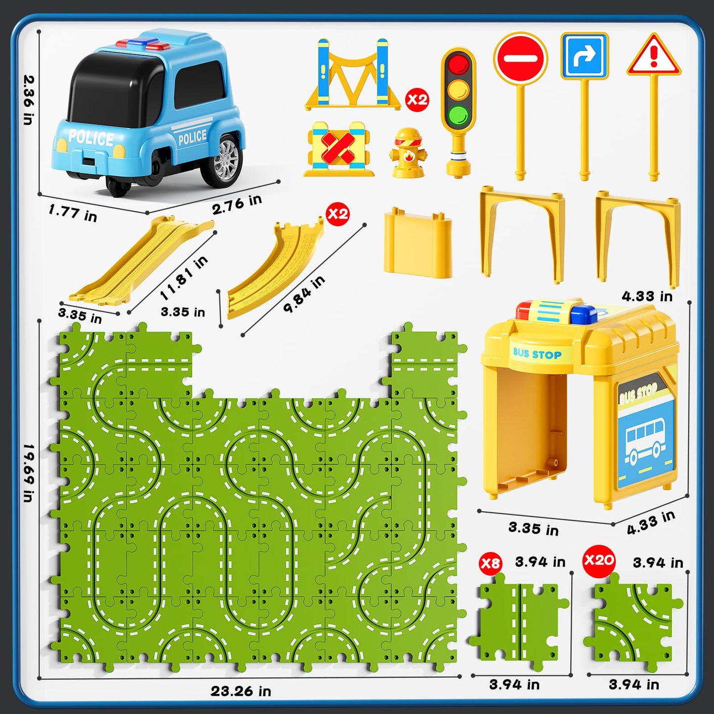 XINNOVEL 2-Tier Large Puzzle Race Car Track Set for Kids 3-8