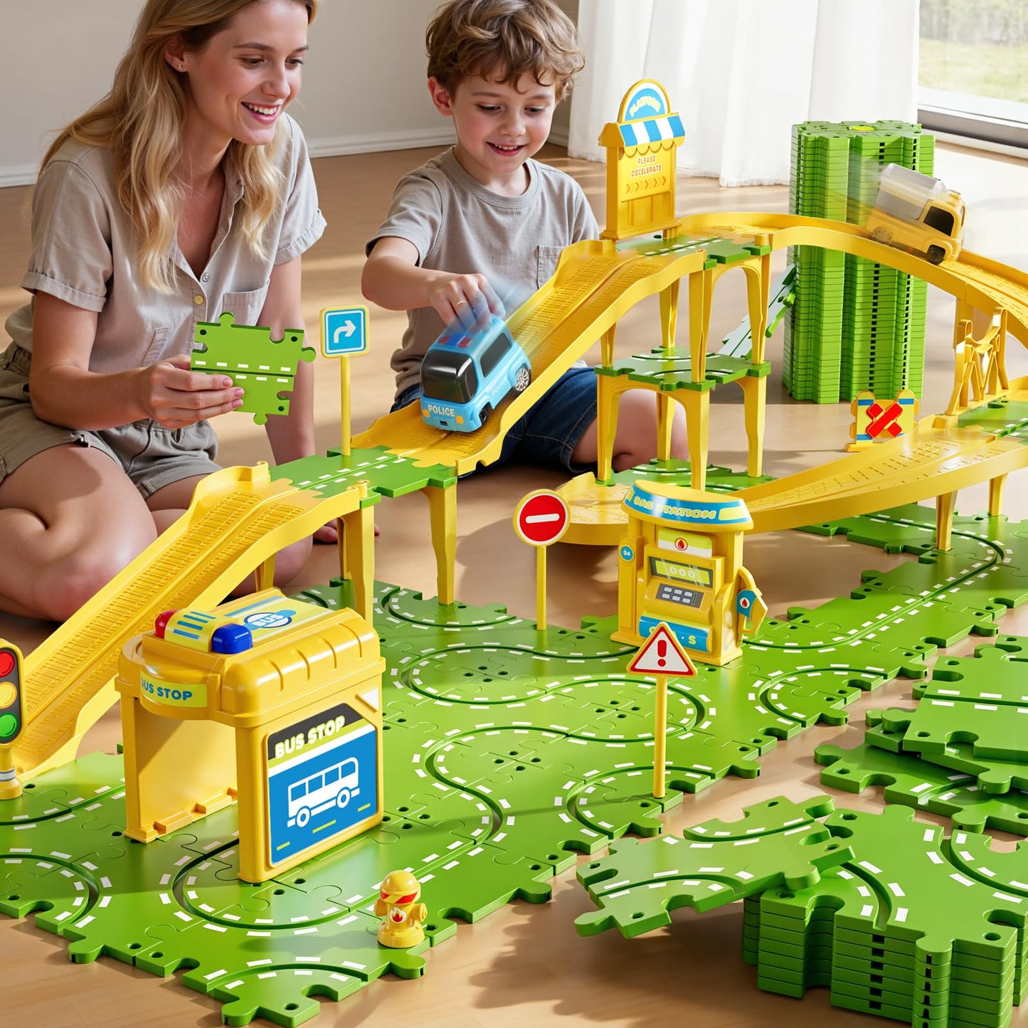 XINNOVEL 3-Tier Puzzle Race Car Track Set for Kids 3-8 | Buildable Tracks & Puzzles