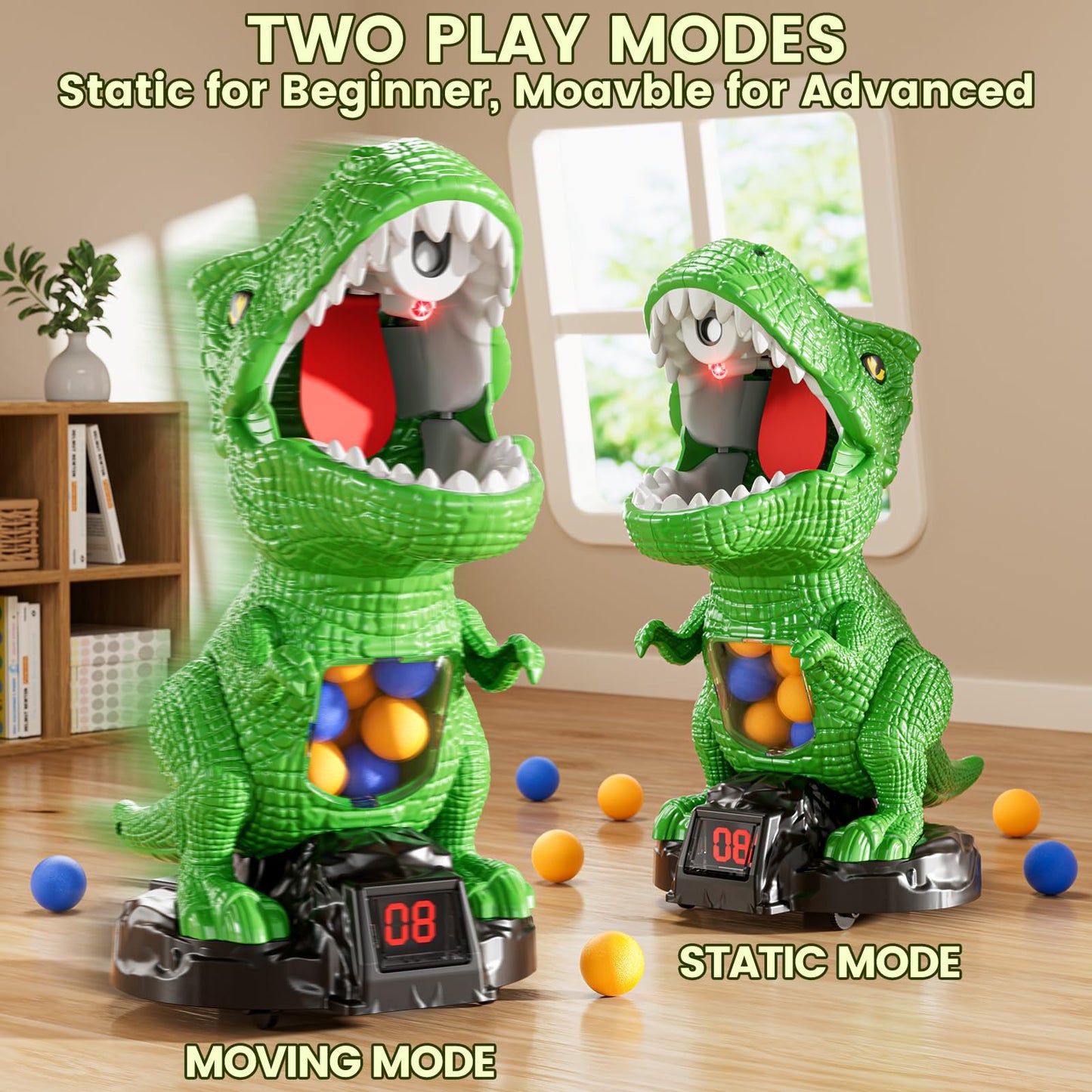XINNOVEL Movable Dinosaur Shooting Game – Indoor/Outdoor Target Toy with 2 Foam Gun Launchers and LCD Score