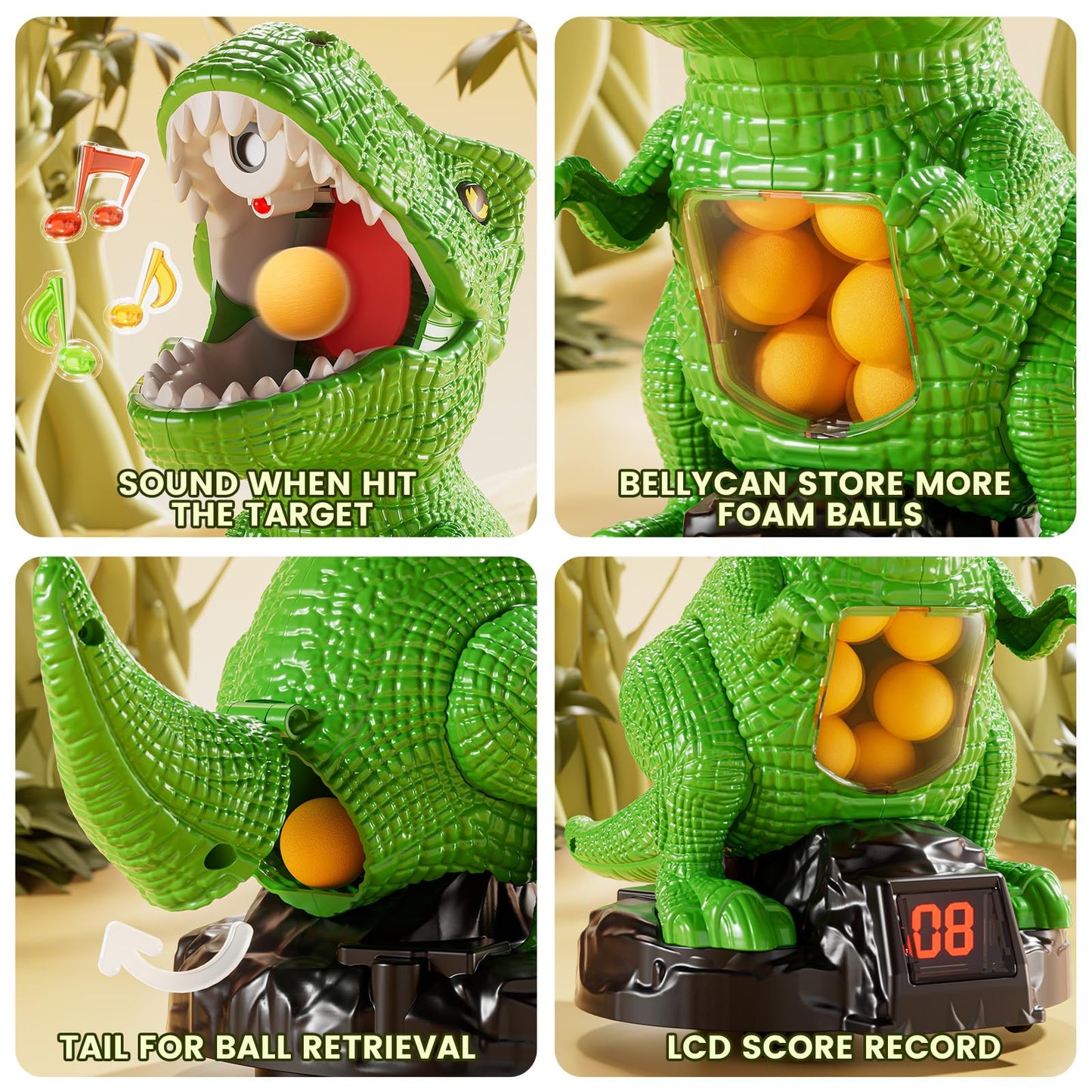 XINNOVEL Movable Dinosaur Shooting Toy for Kids 3-12 – LCD Score, Foam Balls, Air Pump Launcher