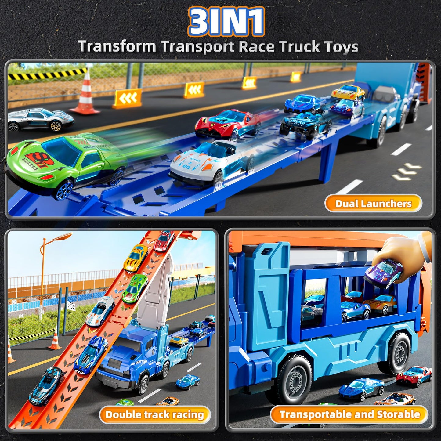 XINNOVEL Toddler Car Truck Toys for 3 to 8 Years Old Boys | 12 Die-Cast Cars & Dual-Track Transporter