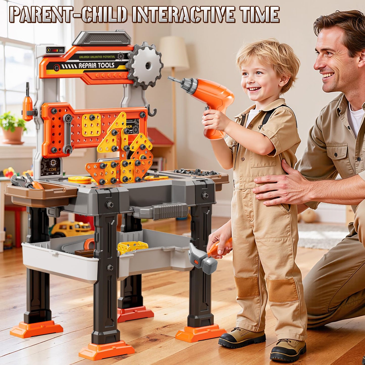XINNOVEL 2-in-1 Workbench Toy for Toddlers (Ages 3-8) | Realistic Drill & Tools
