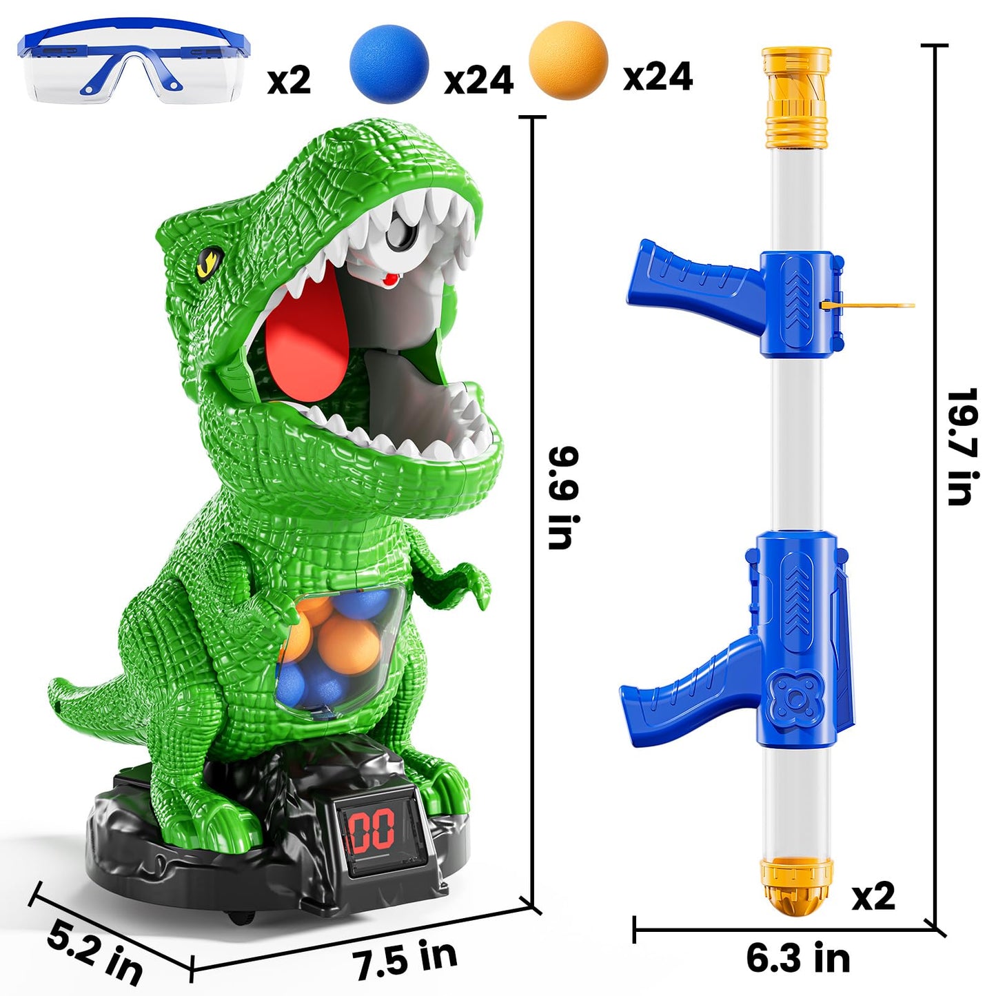 XINNOVEL Movable Dinosaur Shooting Game – Indoor/Outdoor Target Toy with 2 Foam Gun Launchers and LCD Score