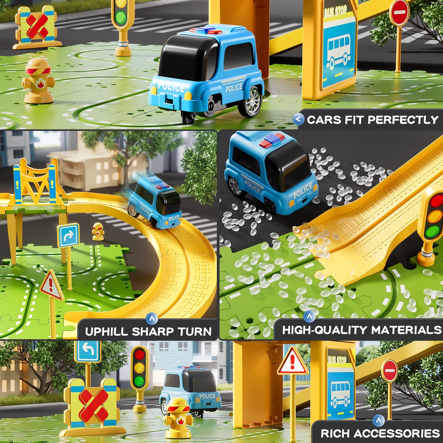 XINNOVEL 2-Tier Large Puzzle Race Car Track Set for Kids 3-8