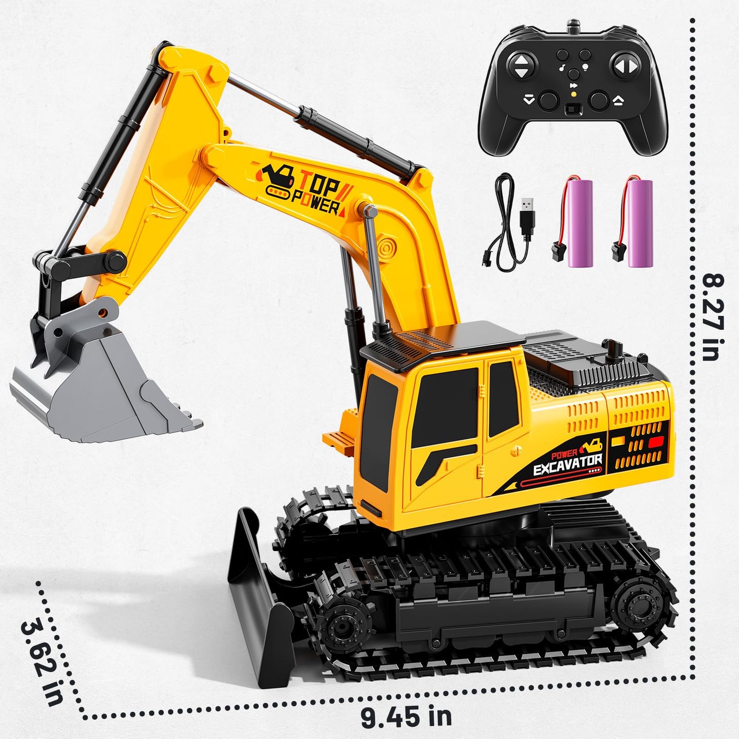 XINNOVEL 11CH RC Excavator Toy – 2.4GHz Sand Digger with Lights & Sounds, Indoor/Outdoor Gift for Boys 3-12
